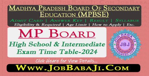 MP Board High School and Intermediate Exam Time Table 2024 Subject Wise Date Sheet