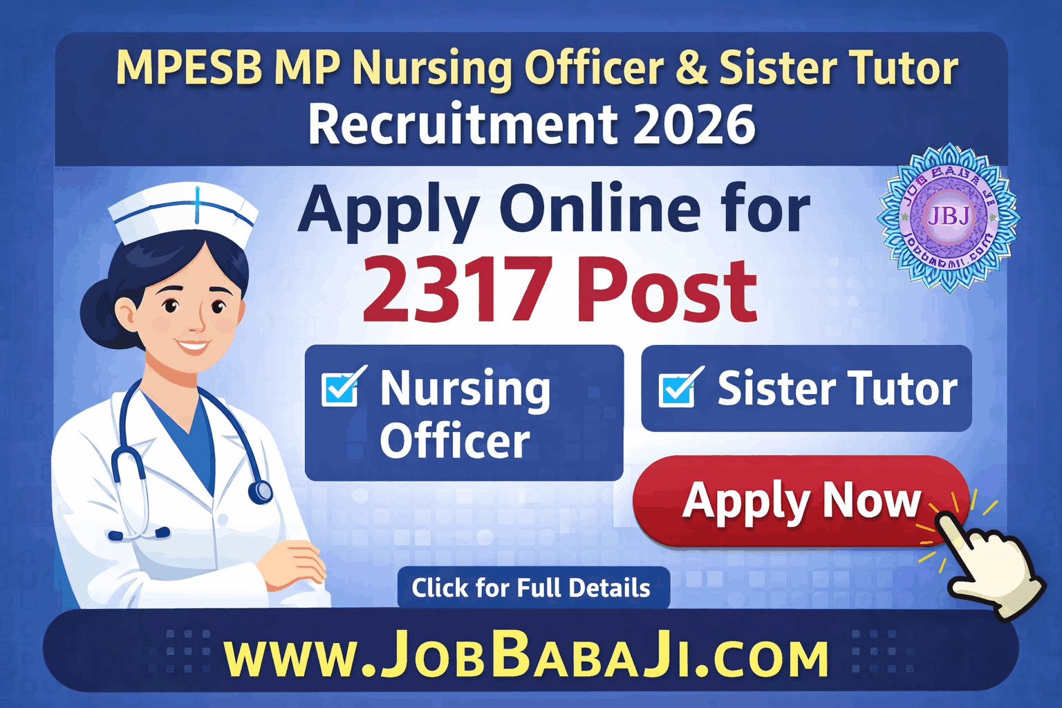 MPESB Nursing Officer, Sister Tutor Recruitment 2026 Job Banner