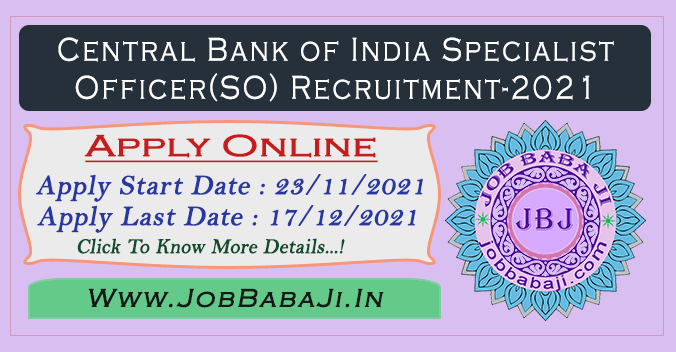 Central Bank of India Specialist Officer SO Online Form 2021